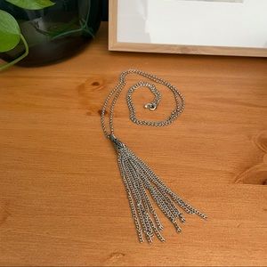 Boho Silver Chain Tassel Charm Pendant Long Layering Necklace
